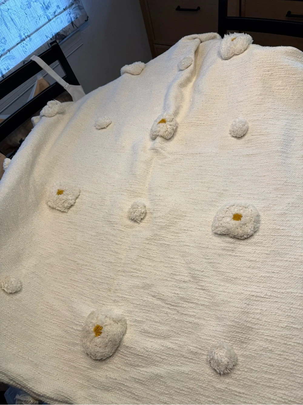 Anthropologie Tufted Amal  Throw Blanket Pom Pom’s with Gold Accents *desc